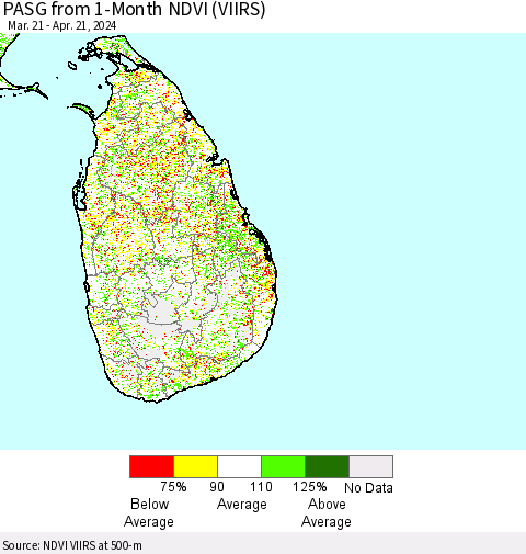 Sri Lanka PASG from 1-Month NDVI (VIIRS) Thematic Map For 4/14/2024 - 4/21/2024