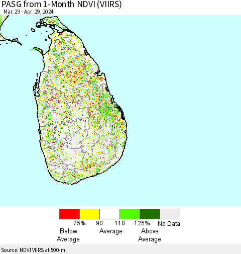Sri Lanka PASG from 1-Month NDVI (VIIRS) Thematic Map For 4/22/2024 - 4/29/2024