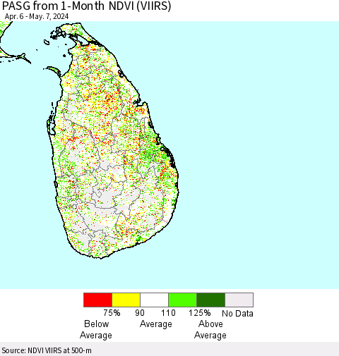 Sri Lanka PASG from 1-Month NDVI (VIIRS) Thematic Map For 4/30/2024 - 5/7/2024