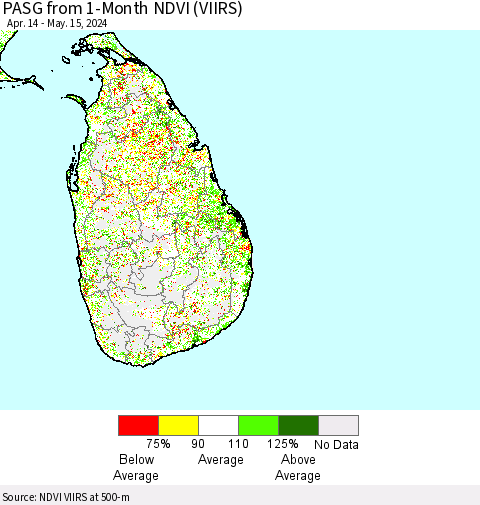 Sri Lanka PASG from 1-Month NDVI (VIIRS) Thematic Map For 5/8/2024 - 5/15/2024