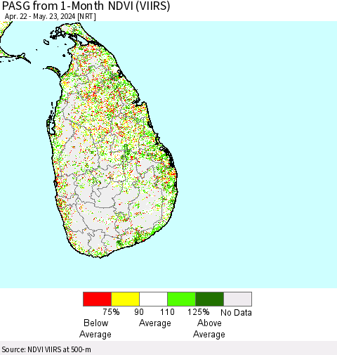 Sri Lanka PASG from 1-Month NDVI (VIIRS) Thematic Map For 5/16/2024 - 5/23/2024