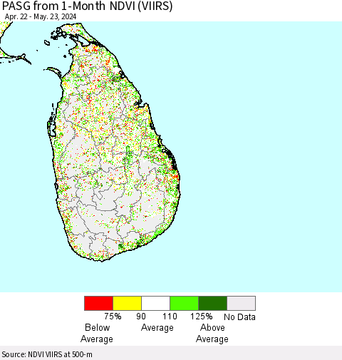 Sri Lanka PASG from 1-Month NDVI (VIIRS) Thematic Map For 5/16/2024 - 5/23/2024