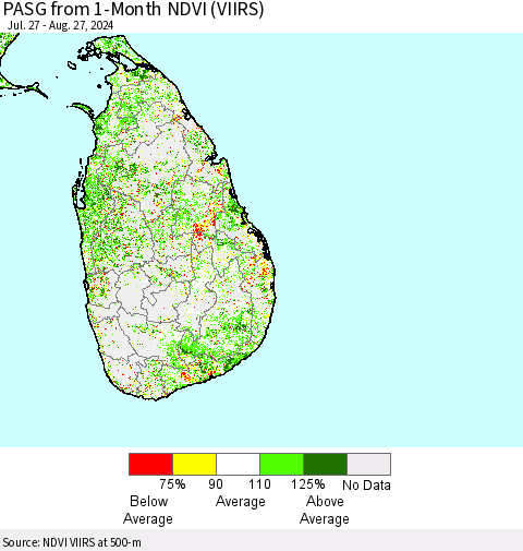 Sri Lanka PASG from 1-Month NDVI (VIIRS) Thematic Map For 8/20/2024 - 8/27/2024