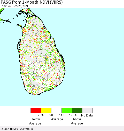 Sri Lanka PASG from 1-Month NDVI (VIIRS) Thematic Map For 12/18/2024 - 12/25/2024