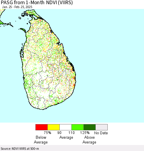 Sri Lanka PASG from 1-Month NDVI (VIIRS) Thematic Map For 2/18/2025 - 2/25/2025