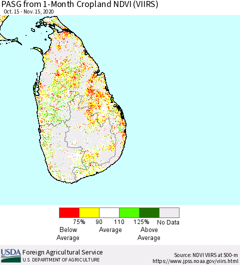 Sri Lanka PASG from 1-Month Cropland NDVI (VIIRS) Thematic Map For 11/11/2020 - 11/20/2020