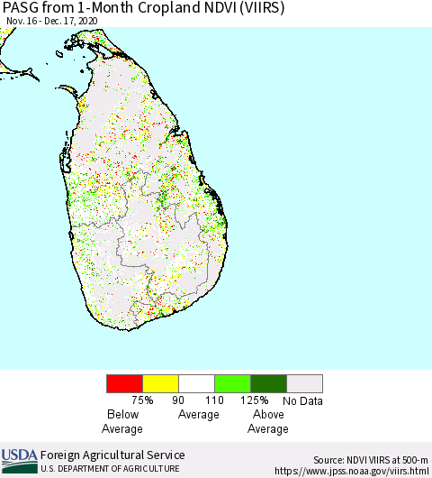 Sri Lanka PASG from 1-Month Cropland NDVI (VIIRS) Thematic Map For 12/11/2020 - 12/20/2020