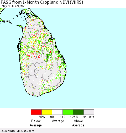 Sri Lanka PASG from 1-Month Cropland NDVI (VIIRS) Thematic Map For 6/2/2021 - 6/9/2021