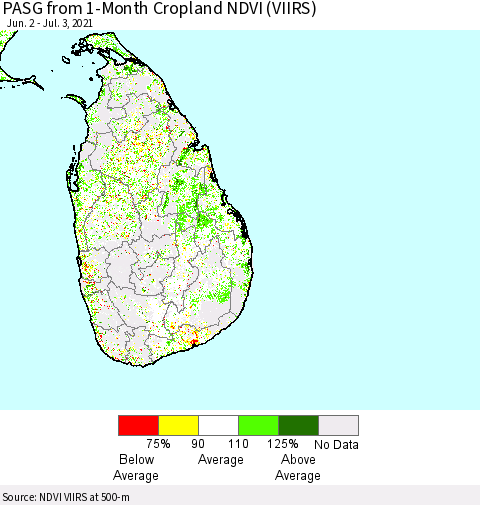 Sri Lanka PASG from 1-Month Cropland NDVI (VIIRS) Thematic Map For 6/26/2021 - 7/3/2021