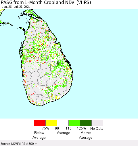 Sri Lanka PASG from 1-Month Cropland NDVI (VIIRS) Thematic Map For 7/20/2021 - 7/27/2021
