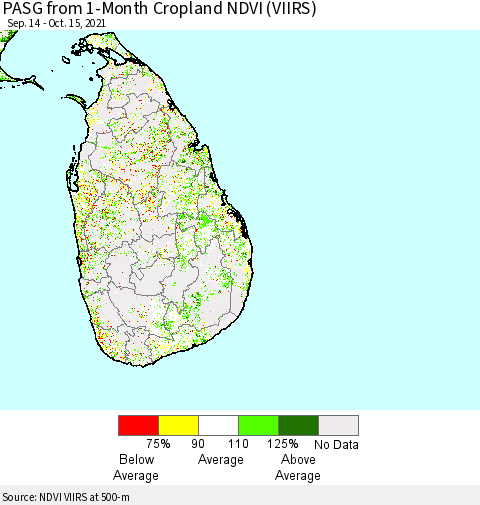 Sri Lanka PASG from 1-Month Cropland NDVI (VIIRS) Thematic Map For 10/8/2021 - 10/15/2021