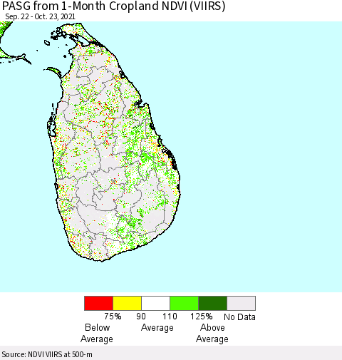 Sri Lanka PASG from 1-Month Cropland NDVI (VIIRS) Thematic Map For 10/16/2021 - 10/23/2021