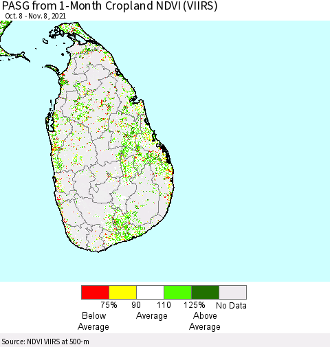 Sri Lanka PASG from 1-Month Cropland NDVI (VIIRS) Thematic Map For 11/1/2021 - 11/8/2021