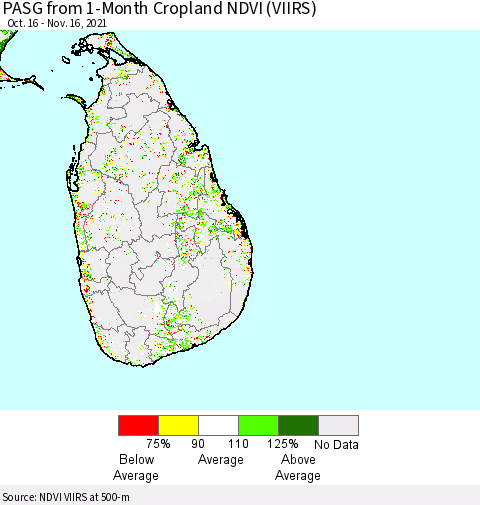 Sri Lanka PASG from 1-Month Cropland NDVI (VIIRS) Thematic Map For 11/9/2021 - 11/16/2021