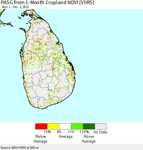 Sri Lanka PASG from 1-Month Cropland NDVI (VIIRS) Thematic Map For 11/25/2021 - 12/2/2021