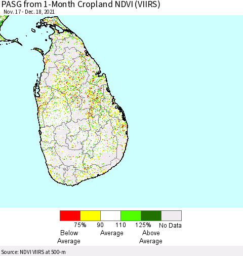 Sri Lanka PASG from 1-Month Cropland NDVI (VIIRS) Thematic Map For 12/11/2021 - 12/18/2021