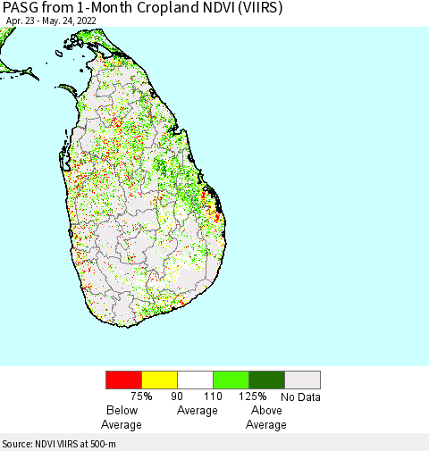 Sri Lanka PASG from 1-Month Cropland NDVI (VIIRS) Thematic Map For 5/17/2022 - 5/24/2022