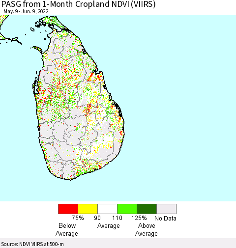 Sri Lanka PASG from 1-Month Cropland NDVI (VIIRS) Thematic Map For 6/2/2022 - 6/9/2022