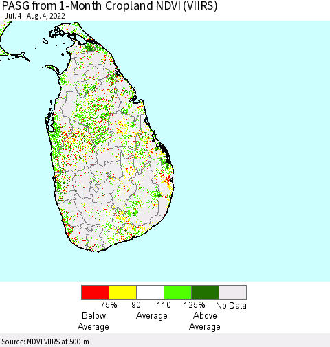 Sri Lanka PASG from 1-Month Cropland NDVI (VIIRS) Thematic Map For 7/28/2022 - 8/4/2022