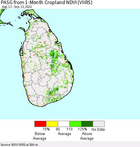 Sri Lanka PASG from 1-Month Cropland NDVI (VIIRS) Thematic Map For 9/6/2022 - 9/13/2022