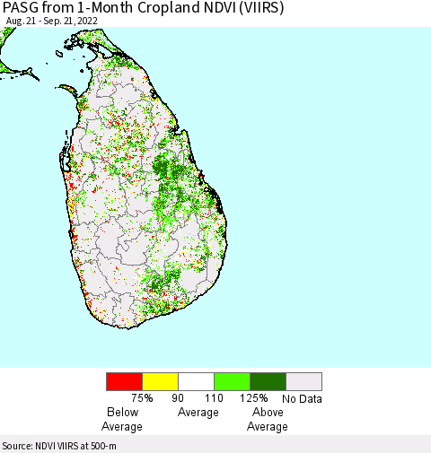 Sri Lanka PASG from 1-Month Cropland NDVI (VIIRS) Thematic Map For 9/14/2022 - 9/21/2022