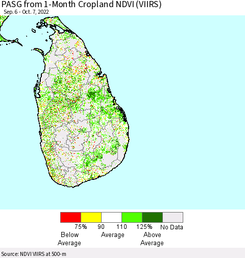Sri Lanka PASG from 1-Month Cropland NDVI (VIIRS) Thematic Map For 9/30/2022 - 10/7/2022