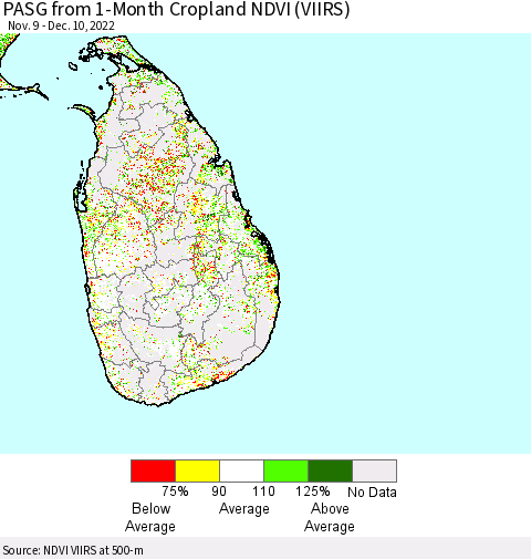 Sri Lanka PASG from 1-Month Cropland NDVI (VIIRS) Thematic Map For 12/3/2022 - 12/10/2022
