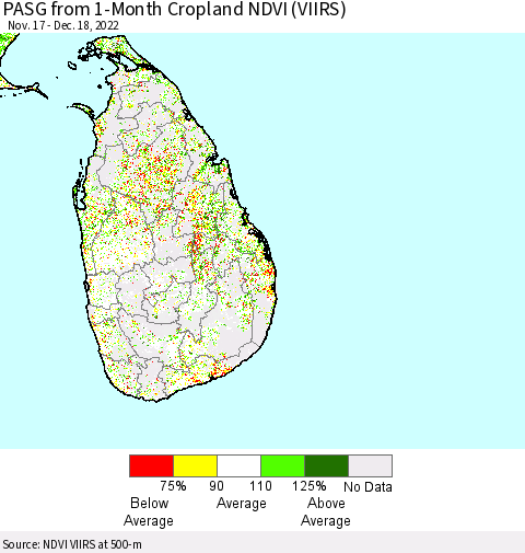 Sri Lanka PASG from 1-Month Cropland NDVI (VIIRS) Thematic Map For 12/11/2022 - 12/18/2022