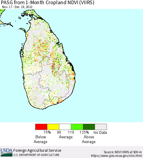 Sri Lanka PASG from 1-Month Cropland NDVI (VIIRS) Thematic Map For 12/11/2022 - 12/20/2022