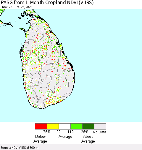 Sri Lanka PASG from 1-Month Cropland NDVI (VIIRS) Thematic Map For 12/19/2022 - 12/26/2022