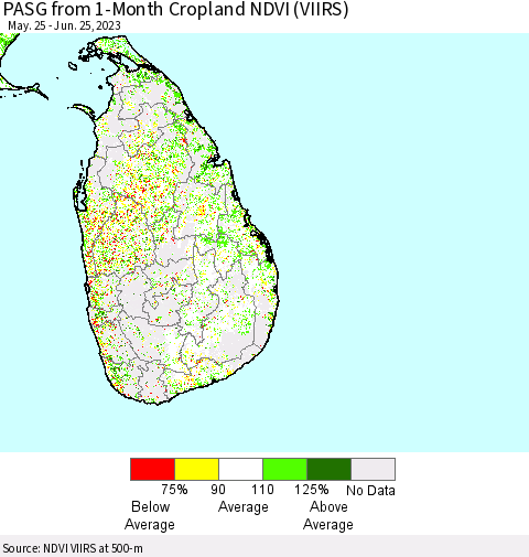 Sri Lanka PASG from 1-Month Cropland NDVI (VIIRS) Thematic Map For 6/18/2023 - 6/25/2023