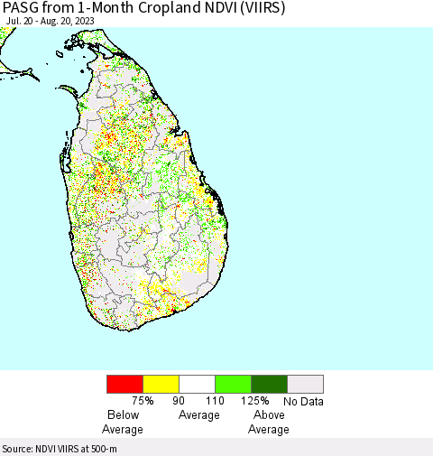 Sri Lanka PASG from 1-Month Cropland NDVI (VIIRS) Thematic Map For 8/13/2023 - 8/20/2023