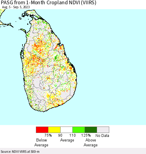 Sri Lanka PASG from 1-Month Cropland NDVI (VIIRS) Thematic Map For 8/29/2023 - 9/5/2023