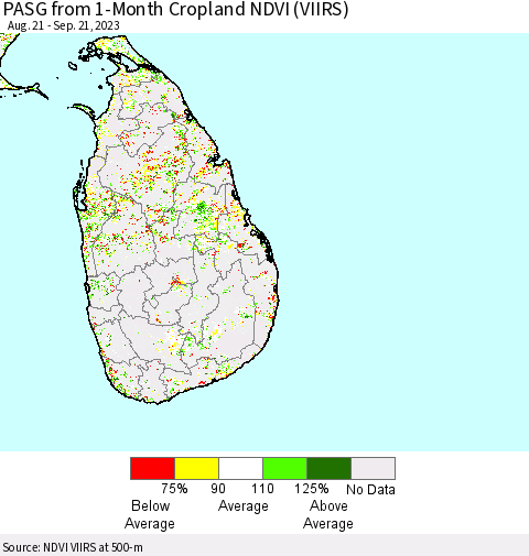 Sri Lanka PASG from 1-Month Cropland NDVI (VIIRS) Thematic Map For 9/14/2023 - 9/21/2023