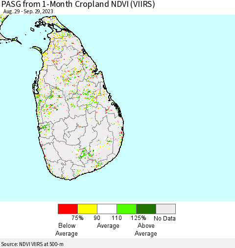 Sri Lanka PASG from 1-Month Cropland NDVI (VIIRS) Thematic Map For 9/22/2023 - 9/29/2023
