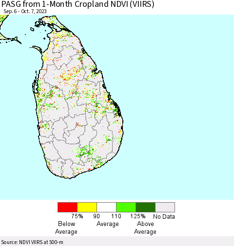 Sri Lanka PASG from 1-Month Cropland NDVI (VIIRS) Thematic Map For 9/30/2023 - 10/7/2023