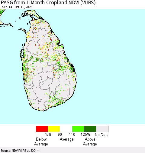 Sri Lanka PASG from 1-Month Cropland NDVI (VIIRS) Thematic Map For 10/8/2023 - 10/15/2023