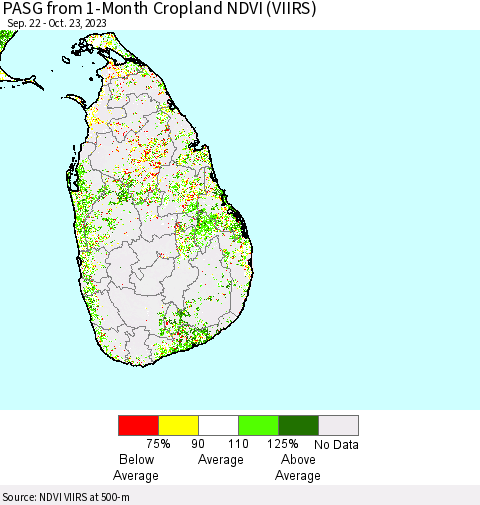 Sri Lanka PASG from 1-Month Cropland NDVI (VIIRS) Thematic Map For 10/16/2023 - 10/23/2023