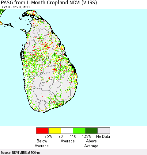 Sri Lanka PASG from 1-Month Cropland NDVI (VIIRS) Thematic Map For 11/1/2023 - 11/8/2023