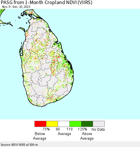 Sri Lanka PASG from 1-Month Cropland NDVI (VIIRS) Thematic Map For 12/3/2023 - 12/10/2023
