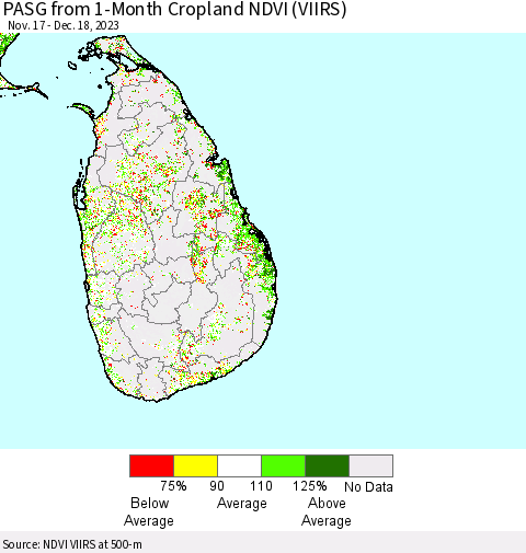 Sri Lanka PASG from 1-Month Cropland NDVI (VIIRS) Thematic Map For 12/11/2023 - 12/18/2023