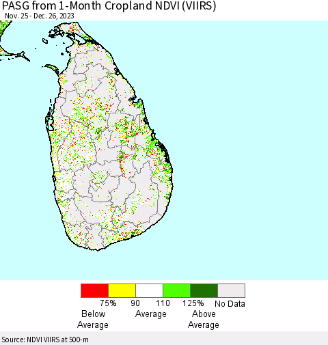 Sri Lanka PASG from 1-Month Cropland NDVI (VIIRS) Thematic Map For 12/19/2023 - 12/26/2023