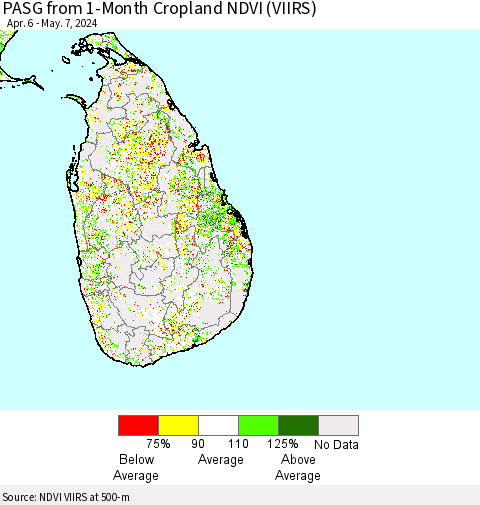 Sri Lanka PASG from 1-Month Cropland NDVI (VIIRS) Thematic Map For 4/30/2024 - 5/7/2024