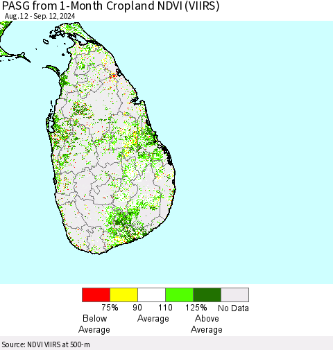 Sri Lanka PASG from 1-Month Cropland NDVI (VIIRS) Thematic Map For 9/5/2024 - 9/12/2024