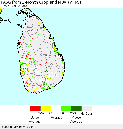 Sri Lanka PASG from 1-Month Cropland NDVI (VIIRS) Thematic Map For 1/17/2025 - 1/24/2025