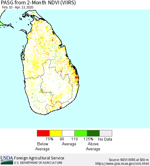 Sri Lanka PASG from 2-Month NDVI (VIIRS) Thematic Map For 4/11/2020 - 4/20/2020