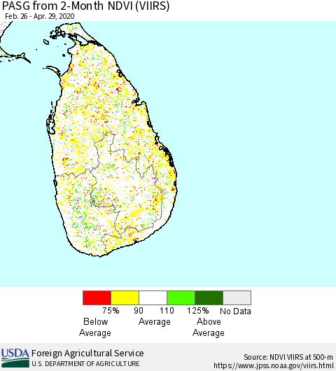 Sri Lanka PASG from 2-Month NDVI (VIIRS) Thematic Map For 4/21/2020 - 4/30/2020