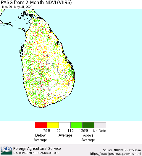 Sri Lanka PASG from 2-Month NDVI (VIIRS) Thematic Map For 5/21/2020 - 5/31/2020