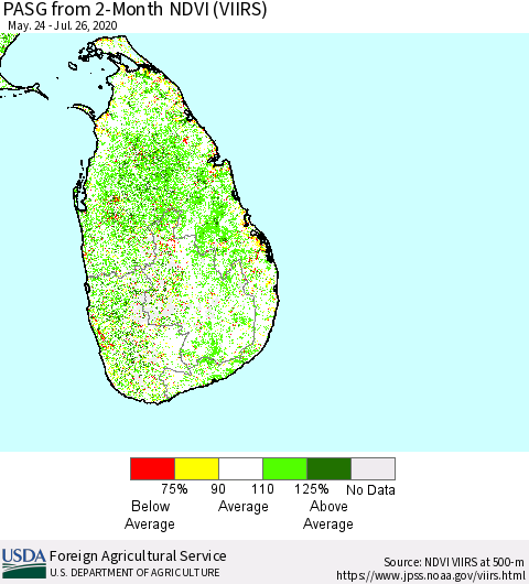 Sri Lanka PASG from 2-Month NDVI (VIIRS) Thematic Map For 7/21/2020 - 7/31/2020