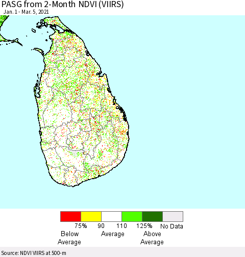 Sri Lanka PASG from 2-Month NDVI (VIIRS) Thematic Map For 2/26/2021 - 3/5/2021